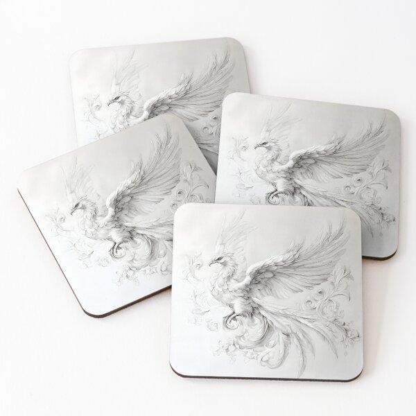 Item preview, Black and white phoenix drawing designed and sold by Pencil-Art.