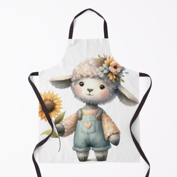 Item preview, a watercolor illustration of a cute lamb wear a overall and holding a sunflower  designed and sold by ideandesign.