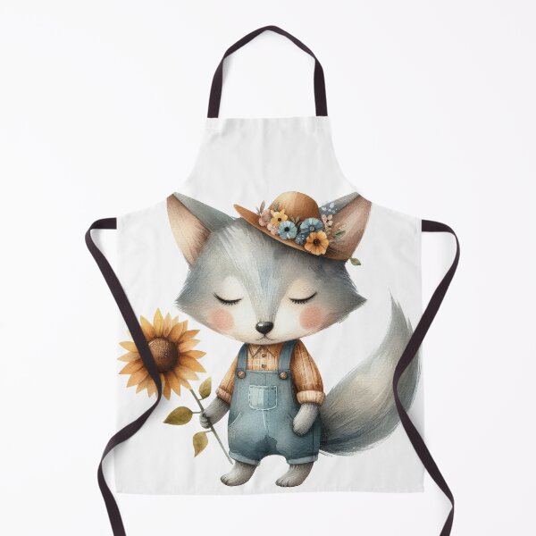 Item preview, a watercolor illustration of a cute wolf wear a overall and holding a sunflower designed and sold by ideandesign.