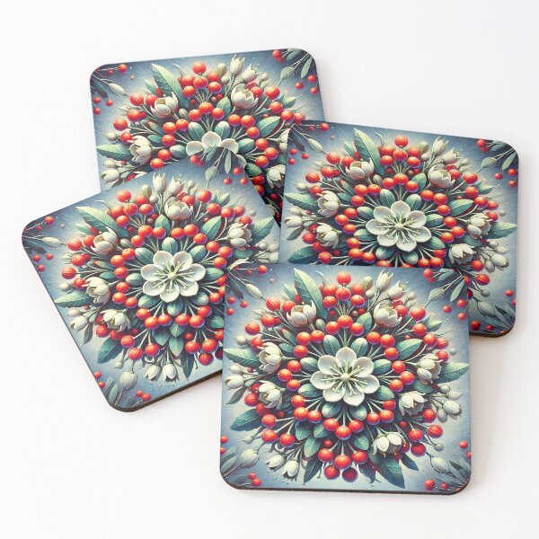 Item preview, White and red mistletoe pine flooral mandala in oil painting style designed and sold by EmeraldeaDesign.