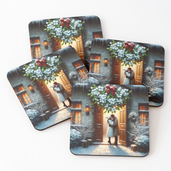 Item preview, Kiss in the entrance under the mistletoe oil painting style designed and sold by EmeraldeaDesign.