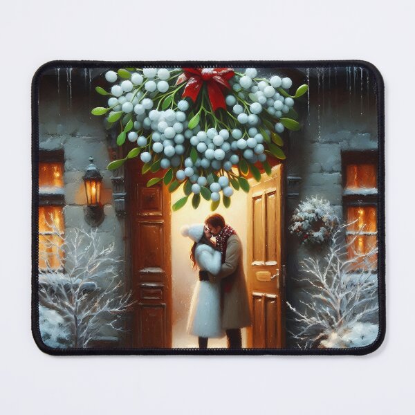 Item preview, Kiss in the entrance under the mistletoe oil painting style designed and sold by EmeraldeaDesign.