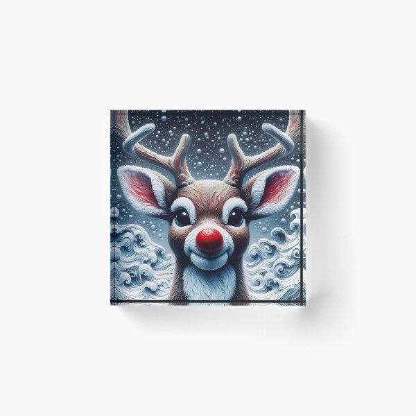 Item preview, Rudolph reindeer of Santa with red nose textured portrait painting designed and sold by EmeraldeaDesign.