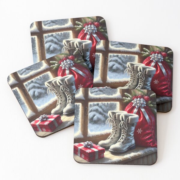 Item preview, europe santa bag and boots on sill white boots snowy sill, gift box designed and sold by EmeraldeaDesign.