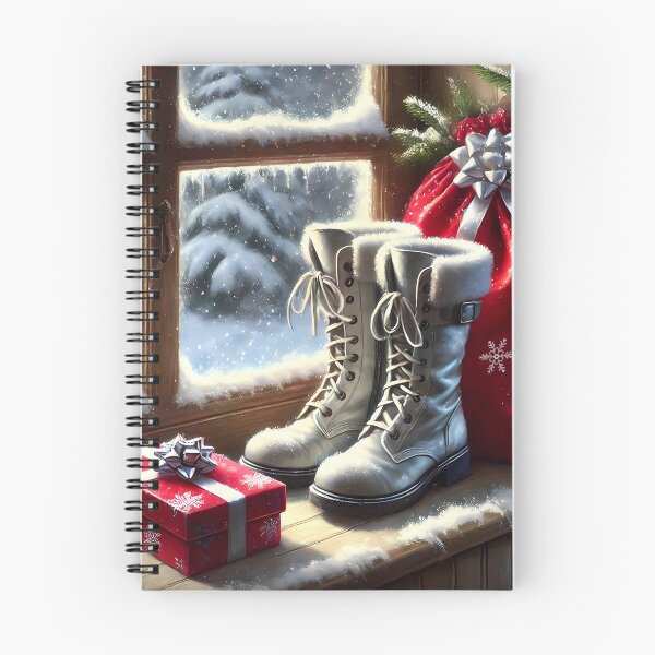 Item preview, europe santa bag and boots on sill white boots snowy sill, gift box designed and sold by EmeraldeaDesign.