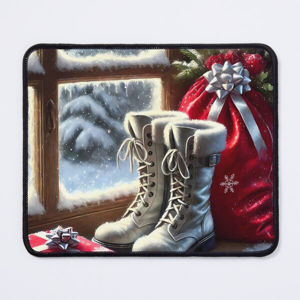 Item preview, europe santa bag and boots on sill white boots snowy sill, gift box designed and sold by EmeraldeaDesign.