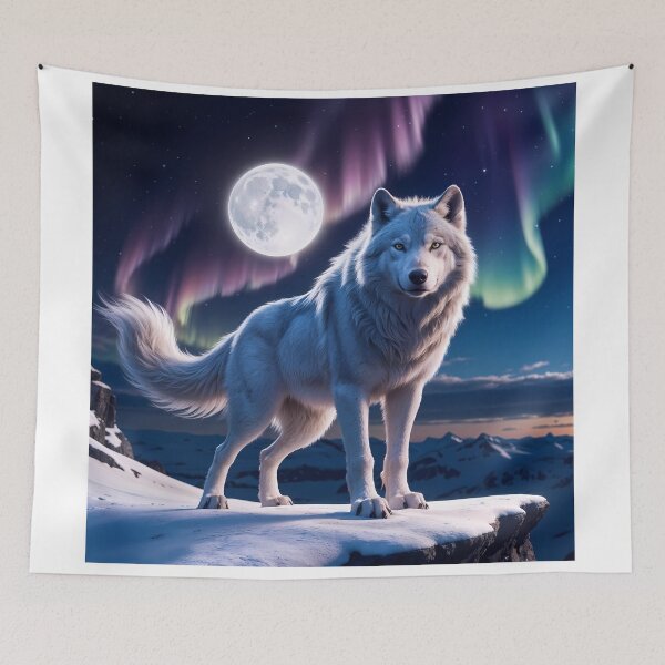 Aperçu de l'œuvre Loup mystique sous les aurores boréales créée et vendue par ElmoCreates.