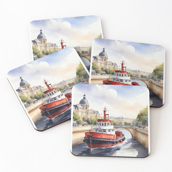 Item preview, Tugboat At Port Neuf Watercolor Style designed and sold by Sulthansstore1.