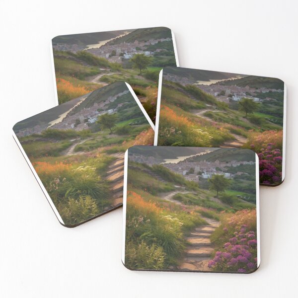 Item preview, An Enchanting Sunset Over A Vibrant Cityscape Nestled Among Lush Green Hills designed and sold by Sulthansstore1.