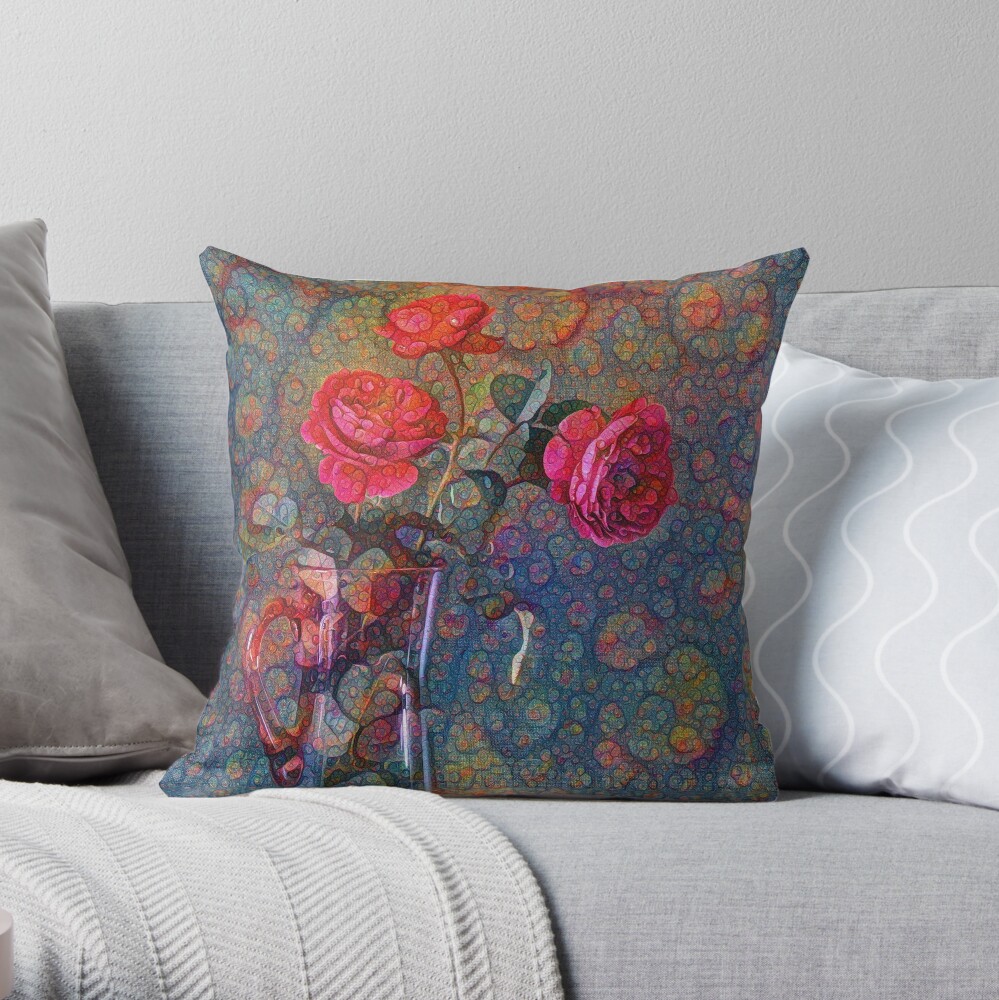 Roses #DeepDreamed Throw Pillow