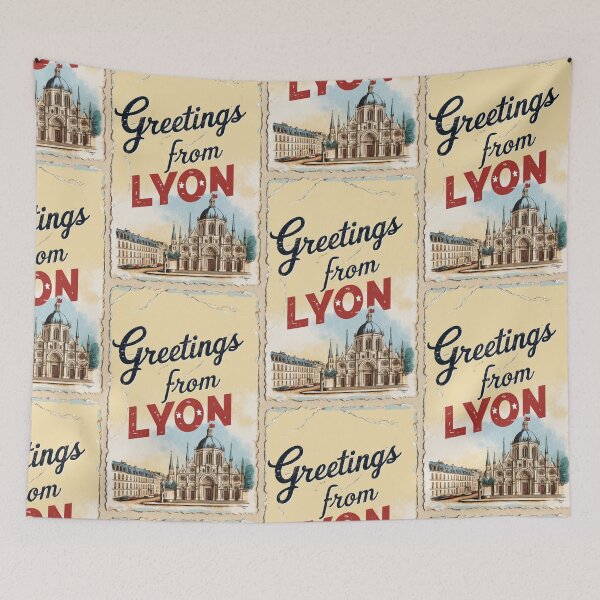 Item preview, Greetings from Lyon France Vintage Travel Retro Postcard Design designed and sold by TravelPostcardGems.