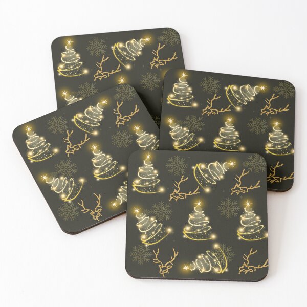 Item preview, Golden Christmas tree with star blessing and Christmas deer with snowflakes designed and sold by Luckangel.