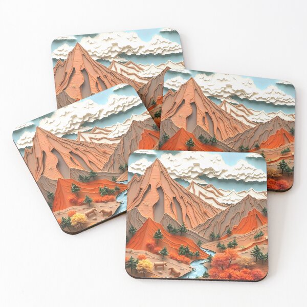 Item preview, Assemblage 03: Orange Mountains, Eclectic Terrain Landscape, Bohemian Colorful Travel Mountains, Orange Summer Adventure River designed and sold by 83oranges.com.