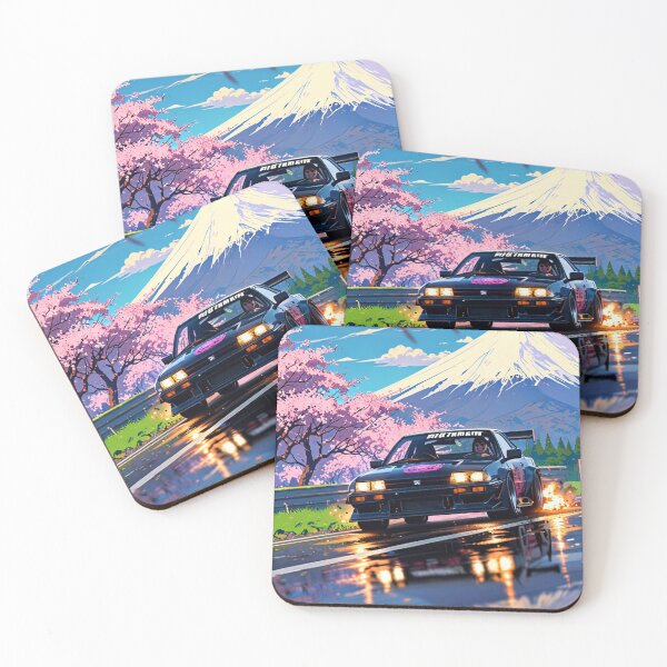 Item preview, JDM, Car, race, Japan, video game, Drift, Cherry Blossoms, Mt Fuji, Amazing, sunrise, reflection, sparks from tire,  designed and sold by tshirtart2024.