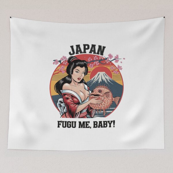Item preview, Fugu me, baby, blowfish, Mount Fuji, Japan, Kimono, Japanese, funnyfits70, Humor, Funny, retro, vintage, funny quotes, animal humor, designed and sold by FunnyFits70.