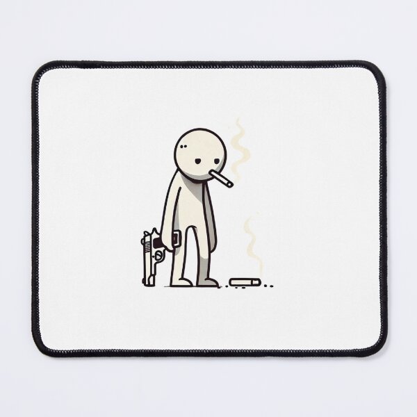 Item preview, Exhausted Stick Figure with Pistol and Cigarette designed and sold by mkzmerch.