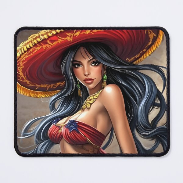 Item preview, Woman in vibrant attire with decorative hat posing designed and sold by Artessie.