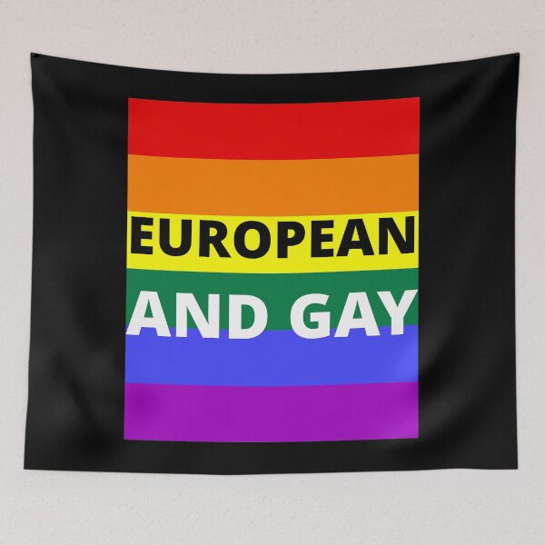 Item preview, EUROPEAN AND GAY on rainbow background designed and sold by uniqueitems.