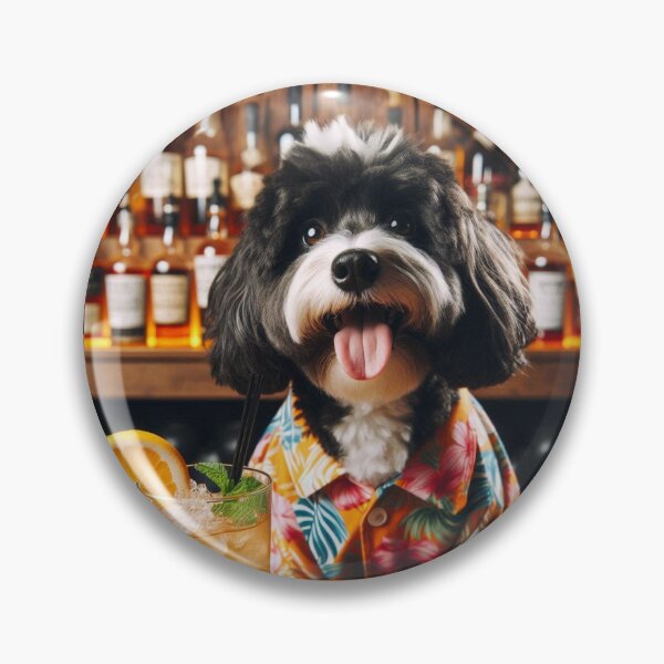 Item preview, Black and White Doodle Cockapoo Cavapoo enjoying cocktail designed and sold by Hello Llama.
