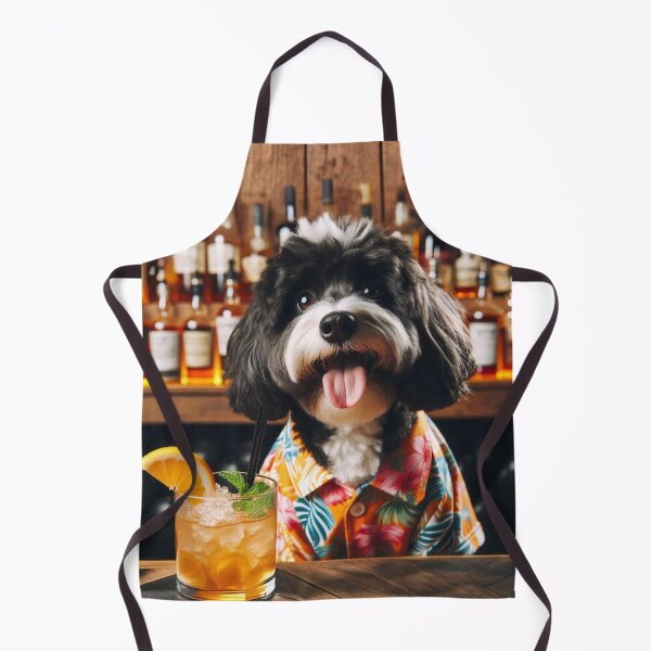 Item preview, Black and White Doodle Cockapoo Cavapoo enjoying cocktail designed and sold by Hello Llama.