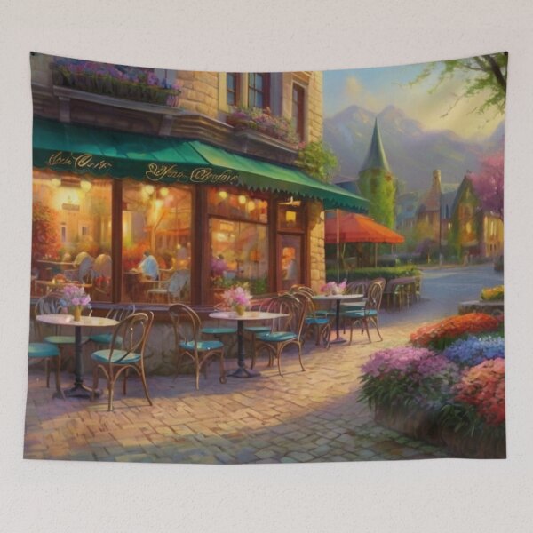 Item preview, A Bloom-Filled Street and Cozy Café designed and sold by BlareBlare.