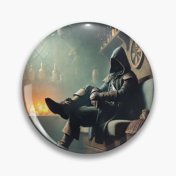 Item preview, AI generated hooded figure in the back of a tavern designed and sold by AI-this-is-AI.