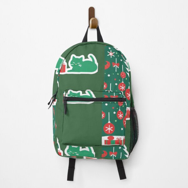 Item preview, Cat sitting in front of Christmas tree and xmas tree balls red green cartoon  designed and sold by Rainbow Paws Garden.