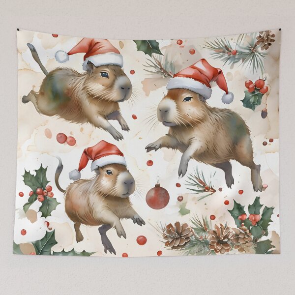 Item preview, Capybara Christmas: Festive Capybaras in Santa Hats  designed and sold by LavenderBliss.