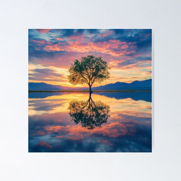 Item preview, Lonely tree in lake at sunrise - Landscape photo designed and sold by TheArtistOf2022.