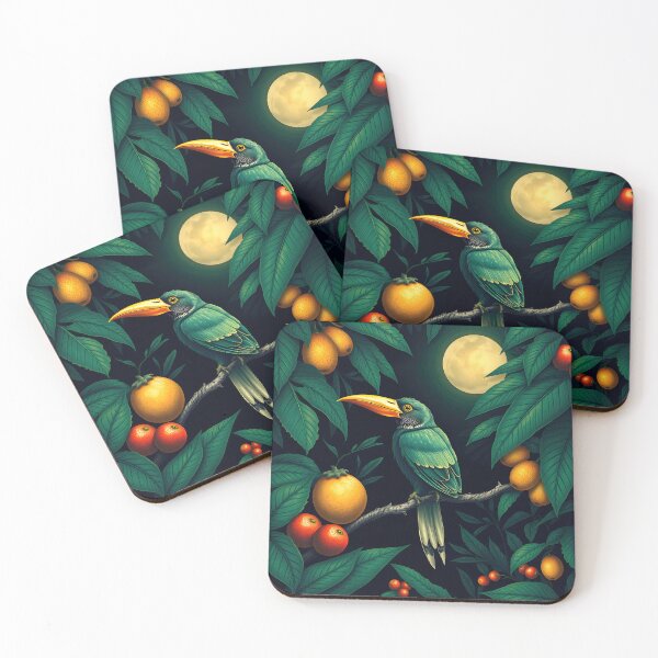 Item preview, Tropical Bird eyeing the fruits in the Jungle at Night designed and sold by Ray's Photos & Art.