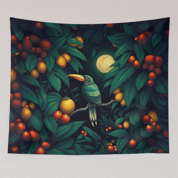Item preview, Tropical Bird eyeing the fruits in the Jungle at Night designed and sold by Ray's Photos & Art.