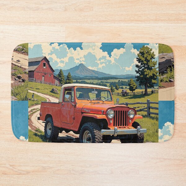 Item preview, Adventure awaits orange wagoneer at the wooden bridge designed and sold by MadeByHaresShop.