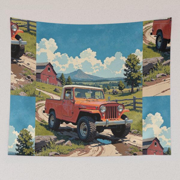 Item preview, Adventure awaits orange wagoneer at the wooden bridge designed and sold by MadeByHaresShop.