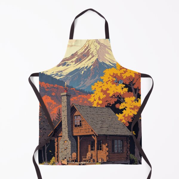 Item preview, Autumn chimney cabin under snowcapped peaks designed and sold by MadeByHaresShop.