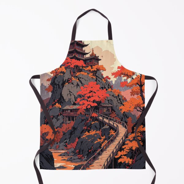 Item preview, Autumn reflections pagoda on rocky cliffside designed and sold by MadeByHaresShop.
