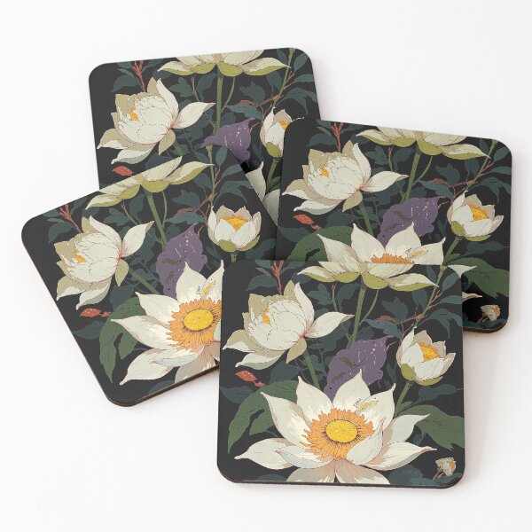 Item preview, Black backdrop with lotus blossoms green and purple designed and sold by MadeByHaresShop.