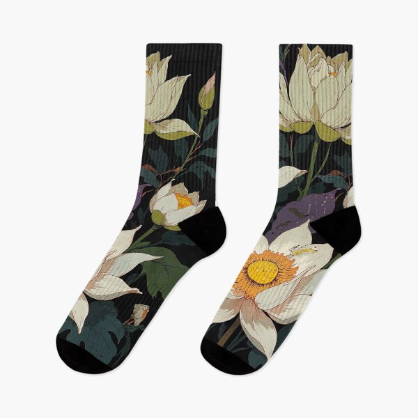 Item preview, Black backdrop with lotus blossoms green and purple designed and sold by MadeByHaresShop.
