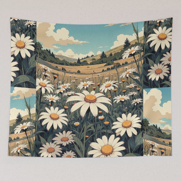 Item preview, Blossoms amidst the horizon a field of daisies designed and sold by MadeByHaresShop.