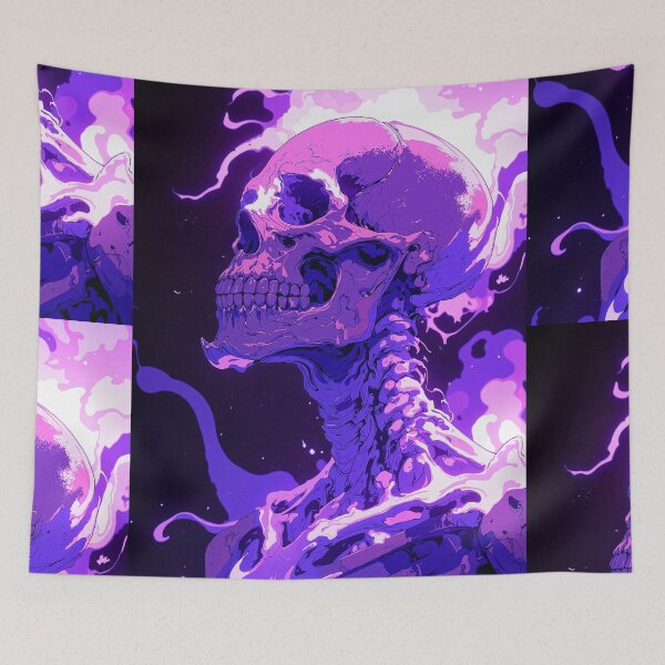 Item preview, Bone skull in dark purple with leftsided fire designed and sold by MadeByHaresShop.