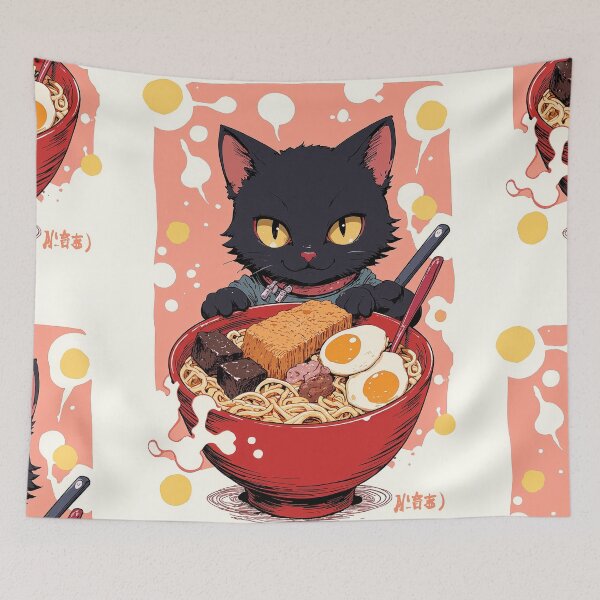 Item preview, Cat in a noodle bowl whimsical feast designed and sold by ShroomForge.