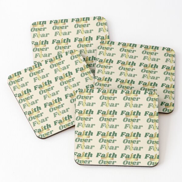 Item preview, Faith over Fear Christians Quote green gold cross designed and sold by Rainbow Paws Garden.
