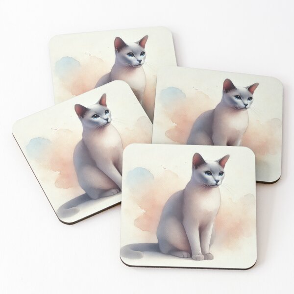 Item preview, Elegant dreamy Russian Blue cat in watercolor painting designed and sold by ideandesign.