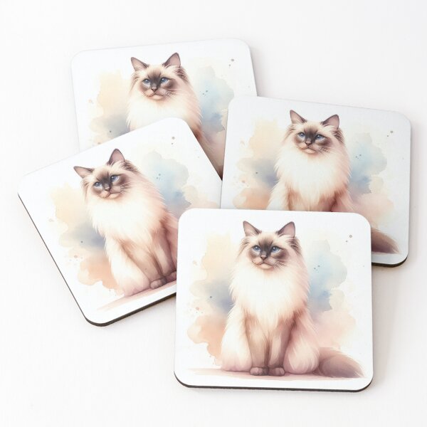 Item preview, Elegant dreamy Birman cat in watercolor painting designed and sold by ideandesign.