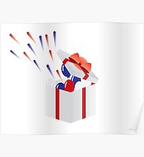 4th of july Usa independence day gift box with fireworks Poster