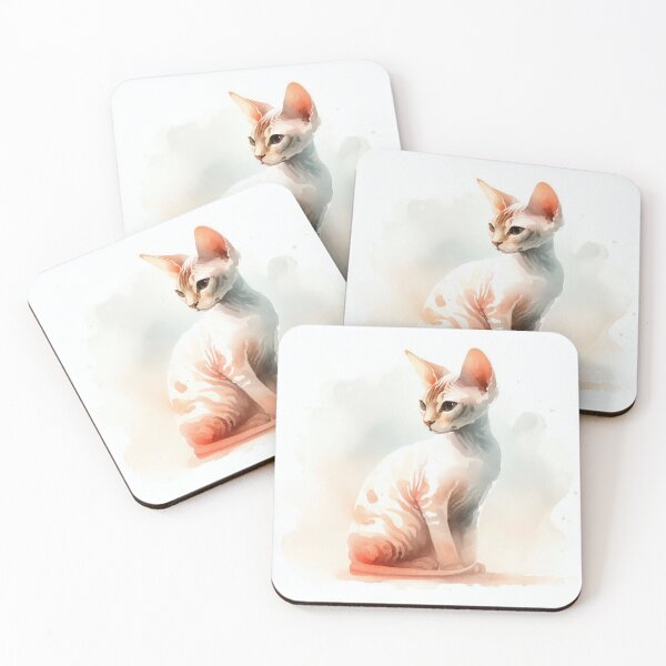 Item preview, Elegant dreamy Devon Rex cat in watercolor painting designed and sold by ideandesign.
