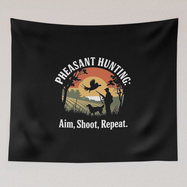 Item preview, Pheasant Hunting Silhouette with Hunter, Dog, and Family at Sunset – Funny Hunting Lovers Design designed and sold by love3617.
