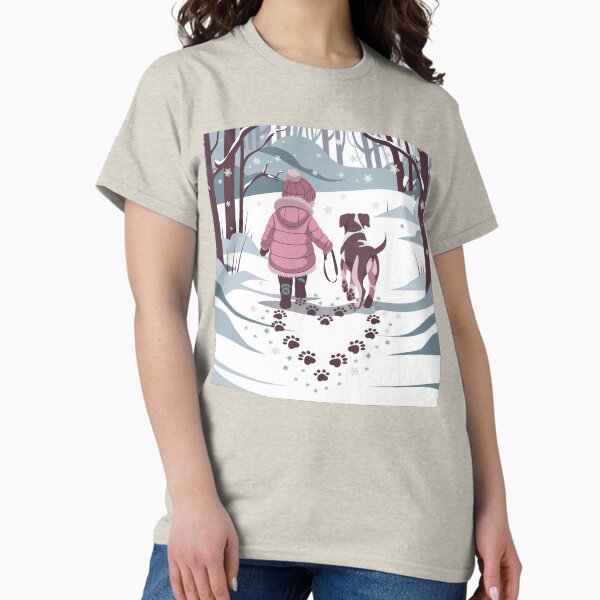 Item preview, Winter Walk Adventure: Adorable Child with Puppy in Snowy Forest designed and sold by pnidesign.