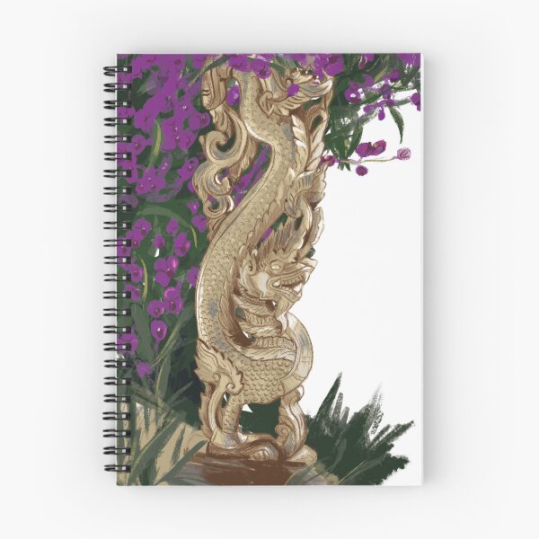 Item preview, Thai wooden dragon statue with purple orchids designed and sold by asamijess.