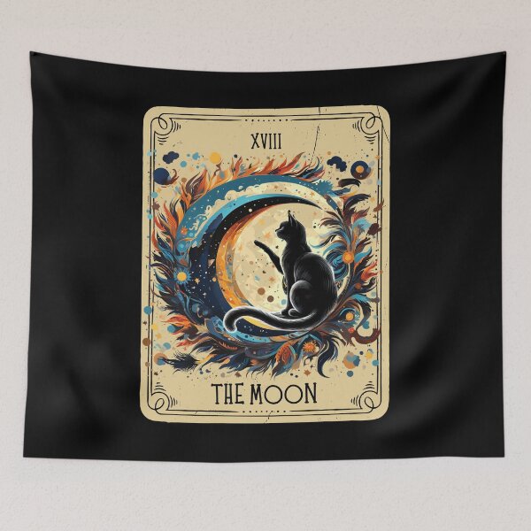 Item preview, Crescent moon black cat tarot card designed and sold by MilkyForest.