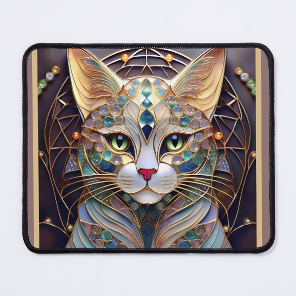 Aperçu de l'œuvre NOUVEAU Art - Portrait de chat décoré de bijoux impériaux cloisonnés - Galerie d'art et de cadeaux créée et vendue par MiHijoDesign.